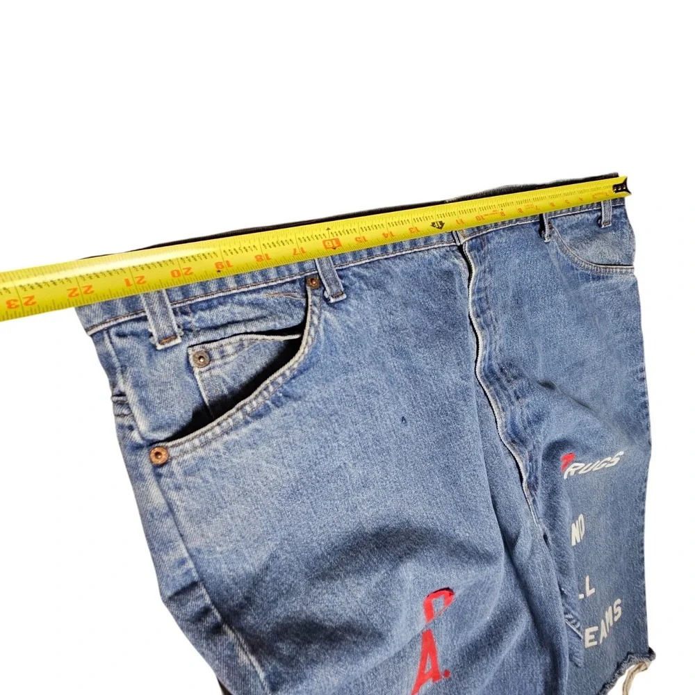 Levi's Orange Tab D.A.R E Cut-Off  Shorts Mens Blue‎ Denim Fringe Hem Size 44x13